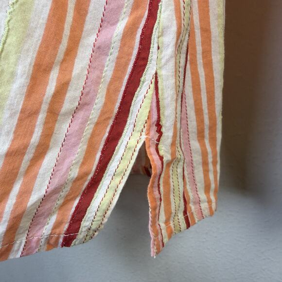 Coldwater Creek Women 2X Blouse retro button down red orange Stripe Cotton - Picture 2 of 12